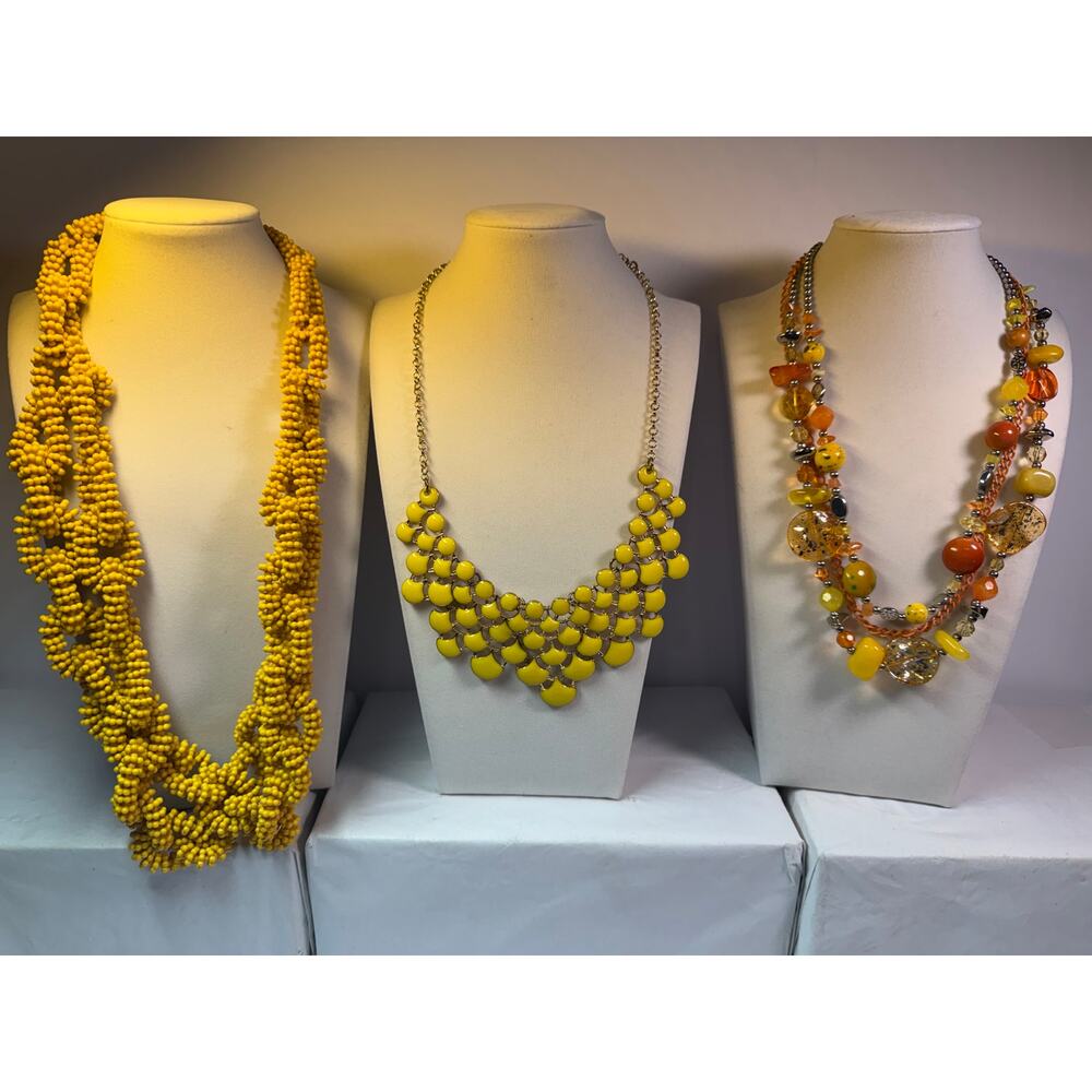 3 yellow statement bib flower floral bling enamel necklaces bundle lot